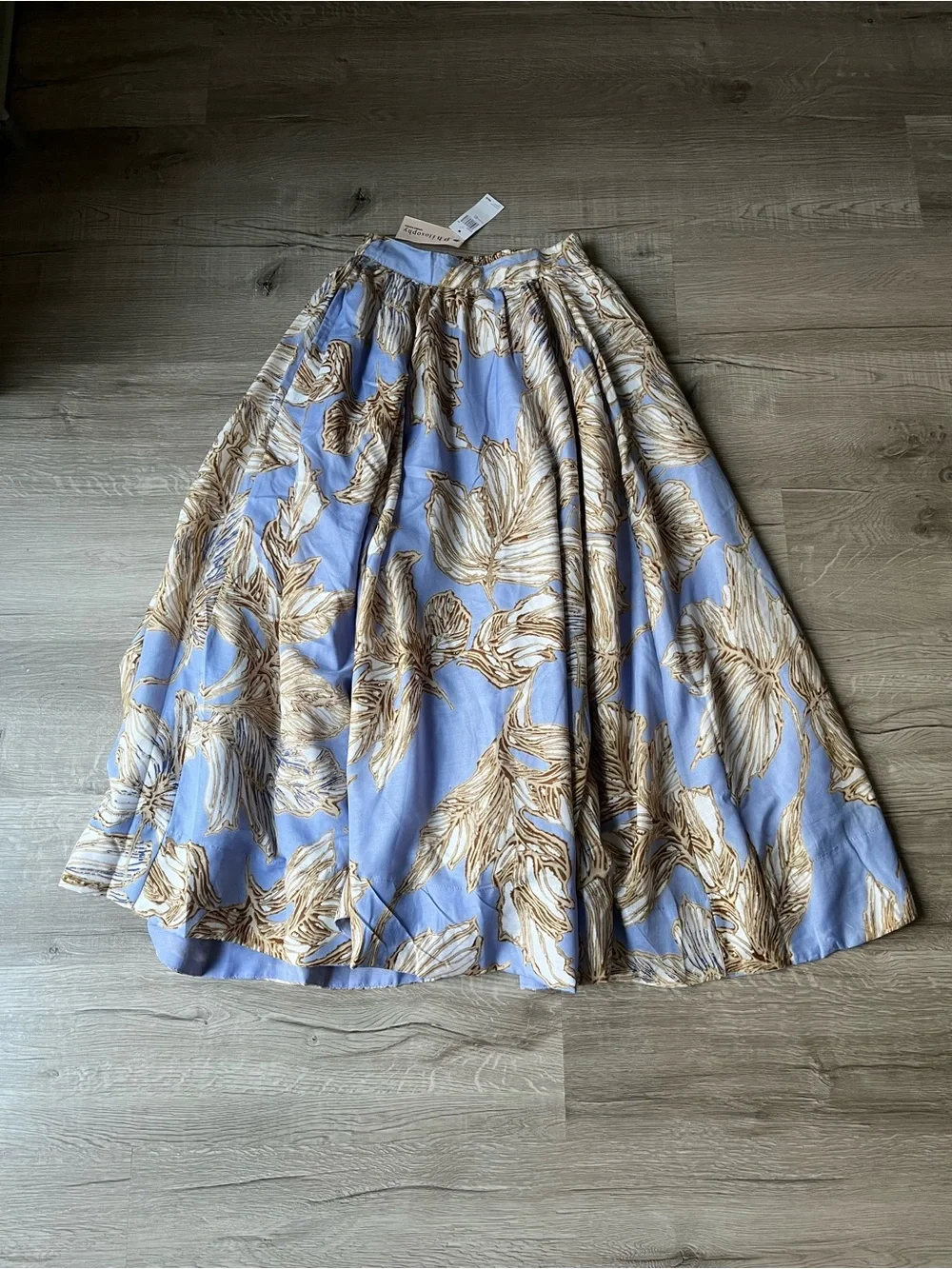 Philosophy Blue Floral A-Line Midi Skirt with Beige Print